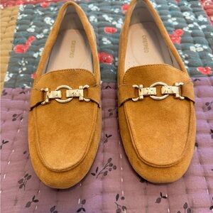 Classic Suede Loafers in Camel with Gold Accent